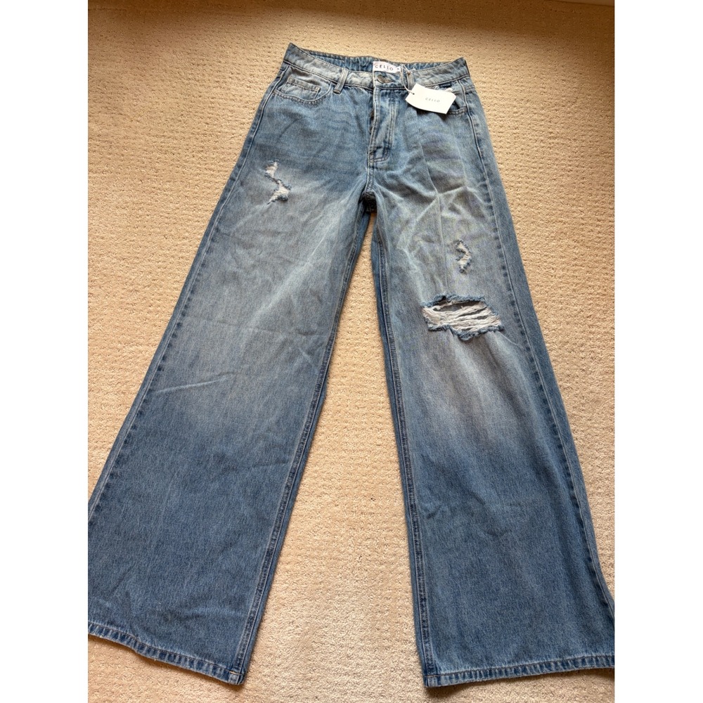Cello Wide Leg Jeans 3 Blue Distressed Denim Boho Coastal Y2K AB99728MD